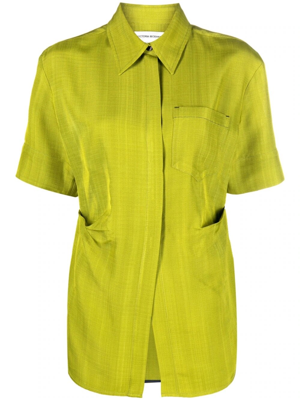 Victoria Beckham Short-sleeve Button-front Shirt In Green