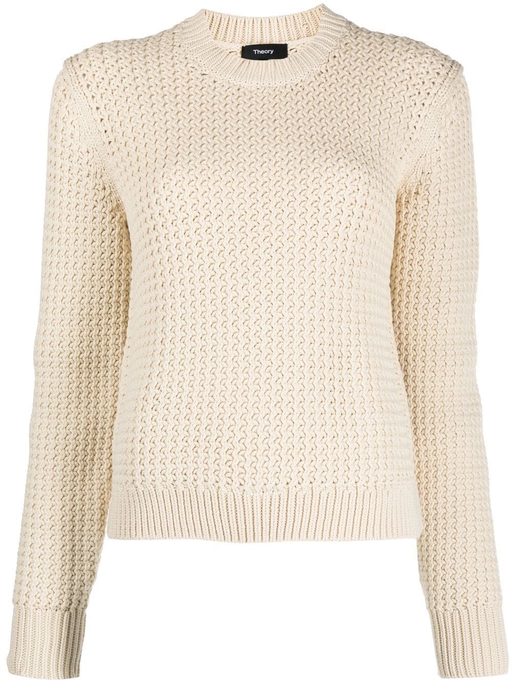 Theory Rickrack Ribbed Cotton Blend Sweater In Beige | ModeSens