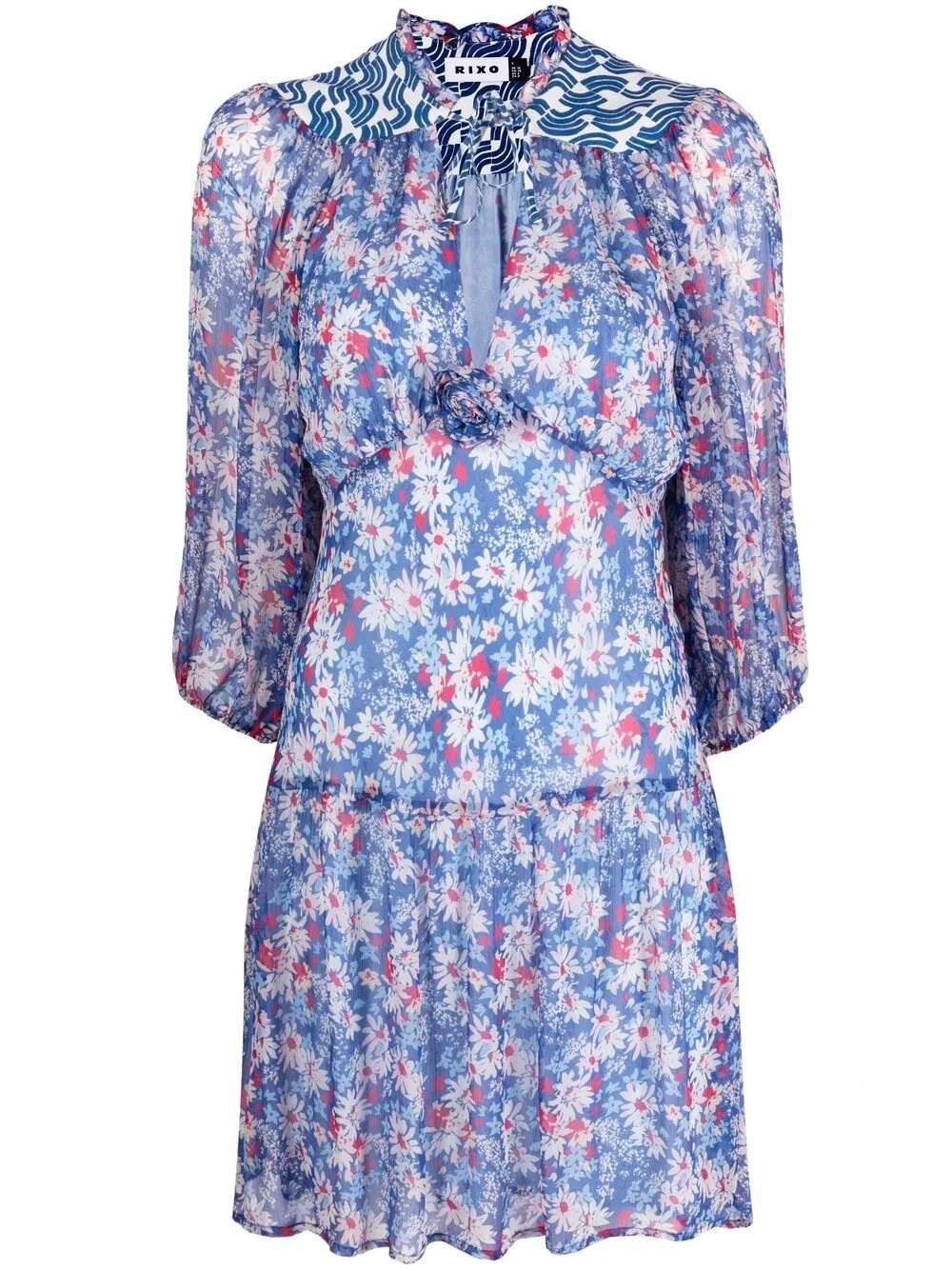 Rixo London Rixo V-neck Floral Printed Mini Dress In Azzurro