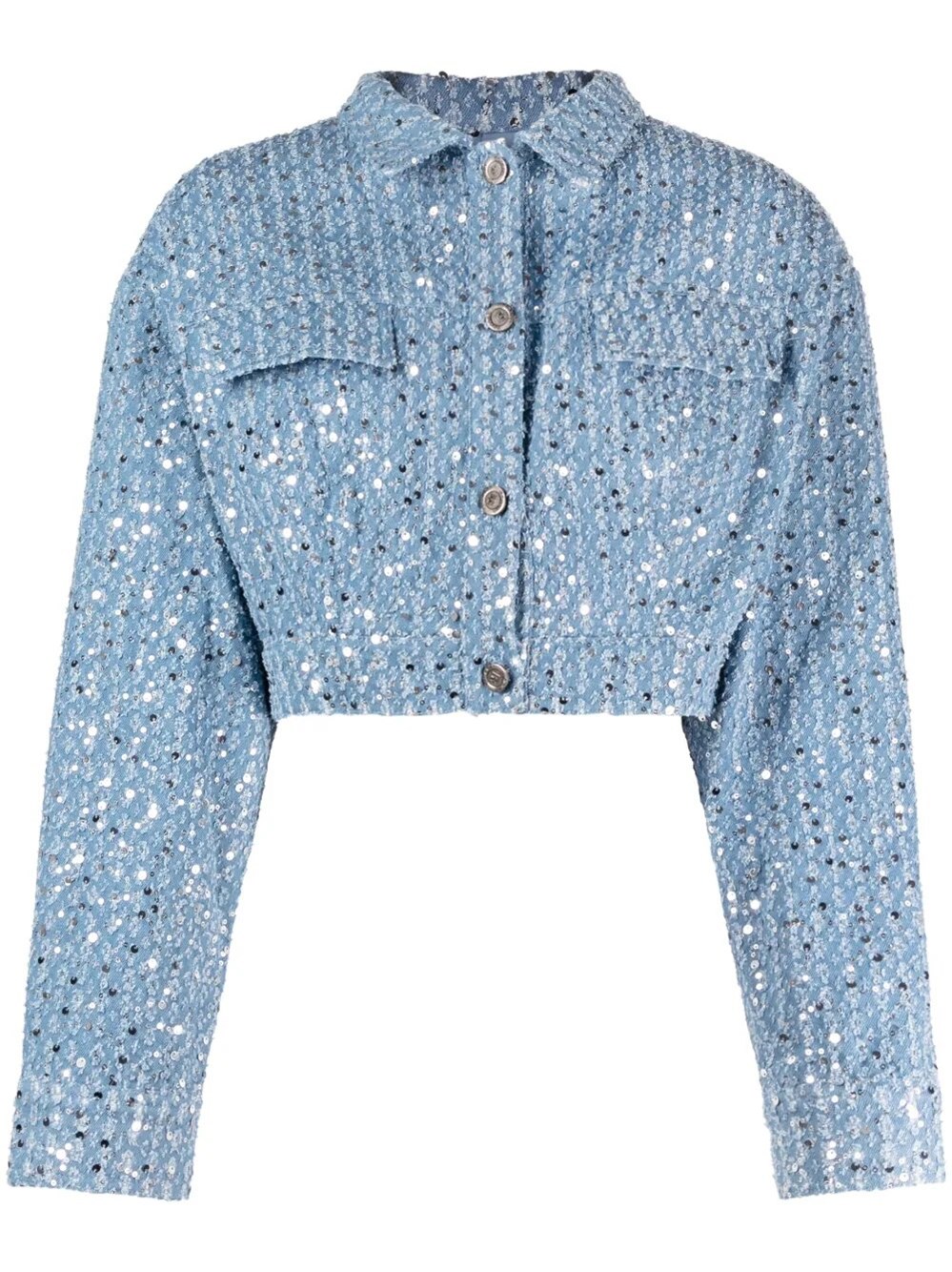 Rotate Birger Christensen Rotate Sequin Twill Biker Jacket In Denim
