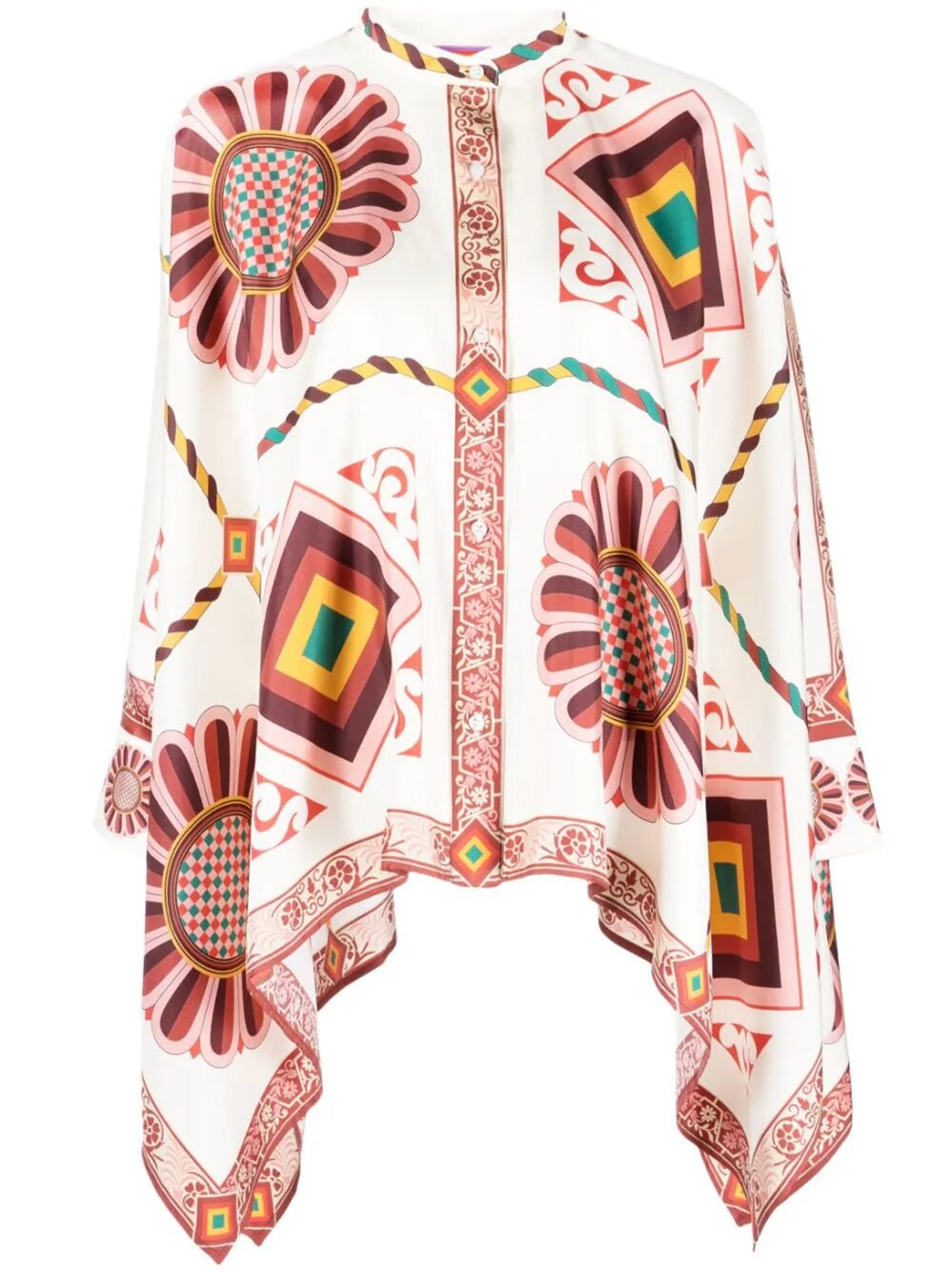 La Doublej Placed-print Silk Foulard Shirt In Bordeaux