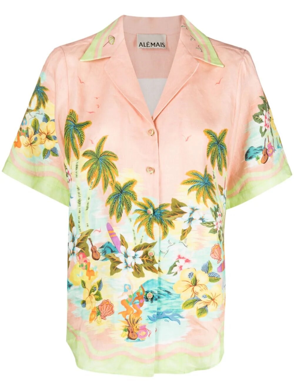 Alemais Mermaid Point Short-sleeve Linen Shirt In Pink