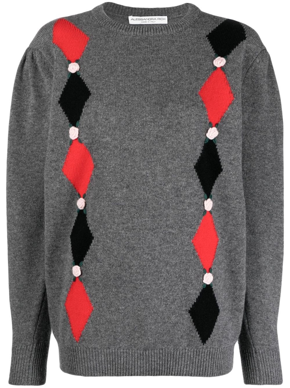 Alessandra Rich Intarsia-patterned Wool Jumper In Gray