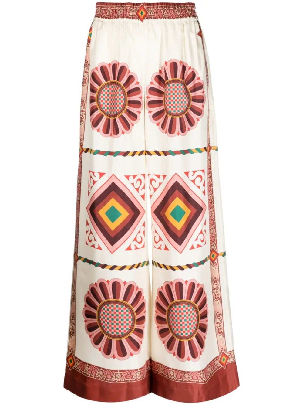 La Doublej Tile-printed High-waist Palazzo Trousers In Bordeaux