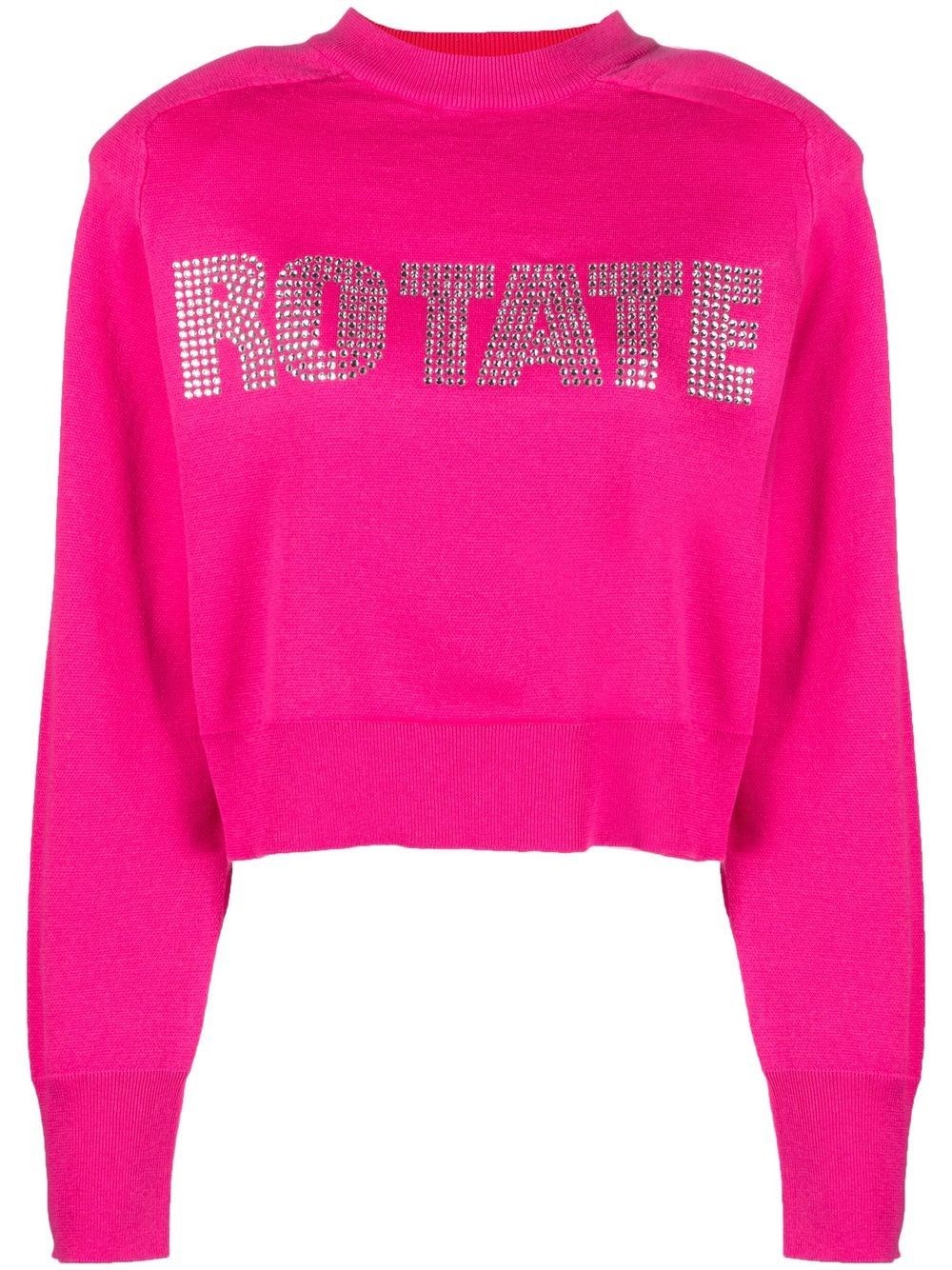 Rotate Birger Christensen Rotate Rhinestone Logo Organic Cotton Sweater In Fuchsia