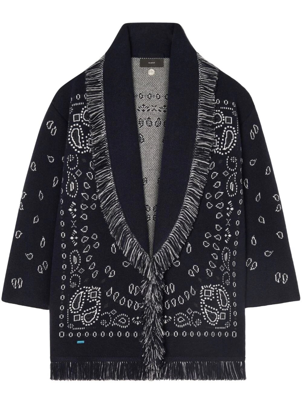 Alanui Fringed Belted Long Shawl Collar Cardigan In Blue
