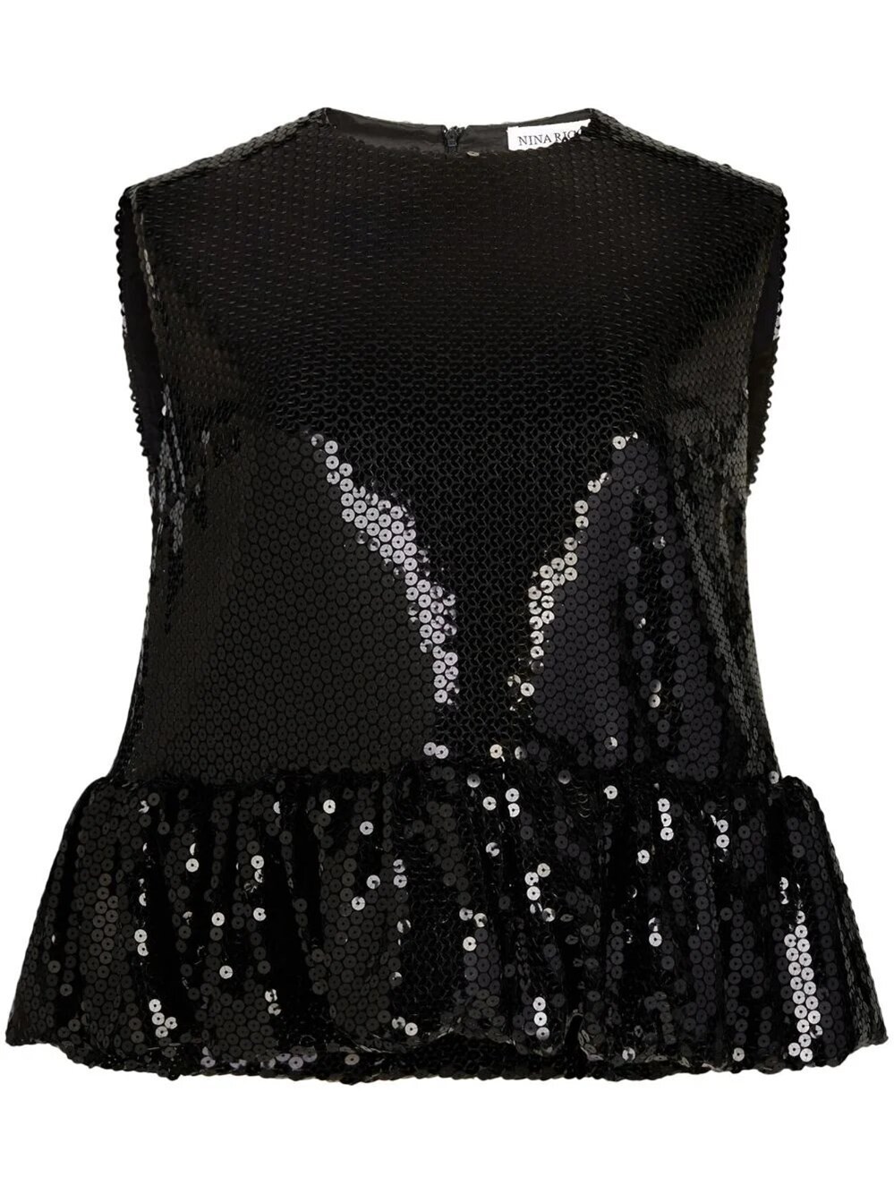 Nina Ricci Sequin-embellished Sleeveless Peplum Top In Black  
