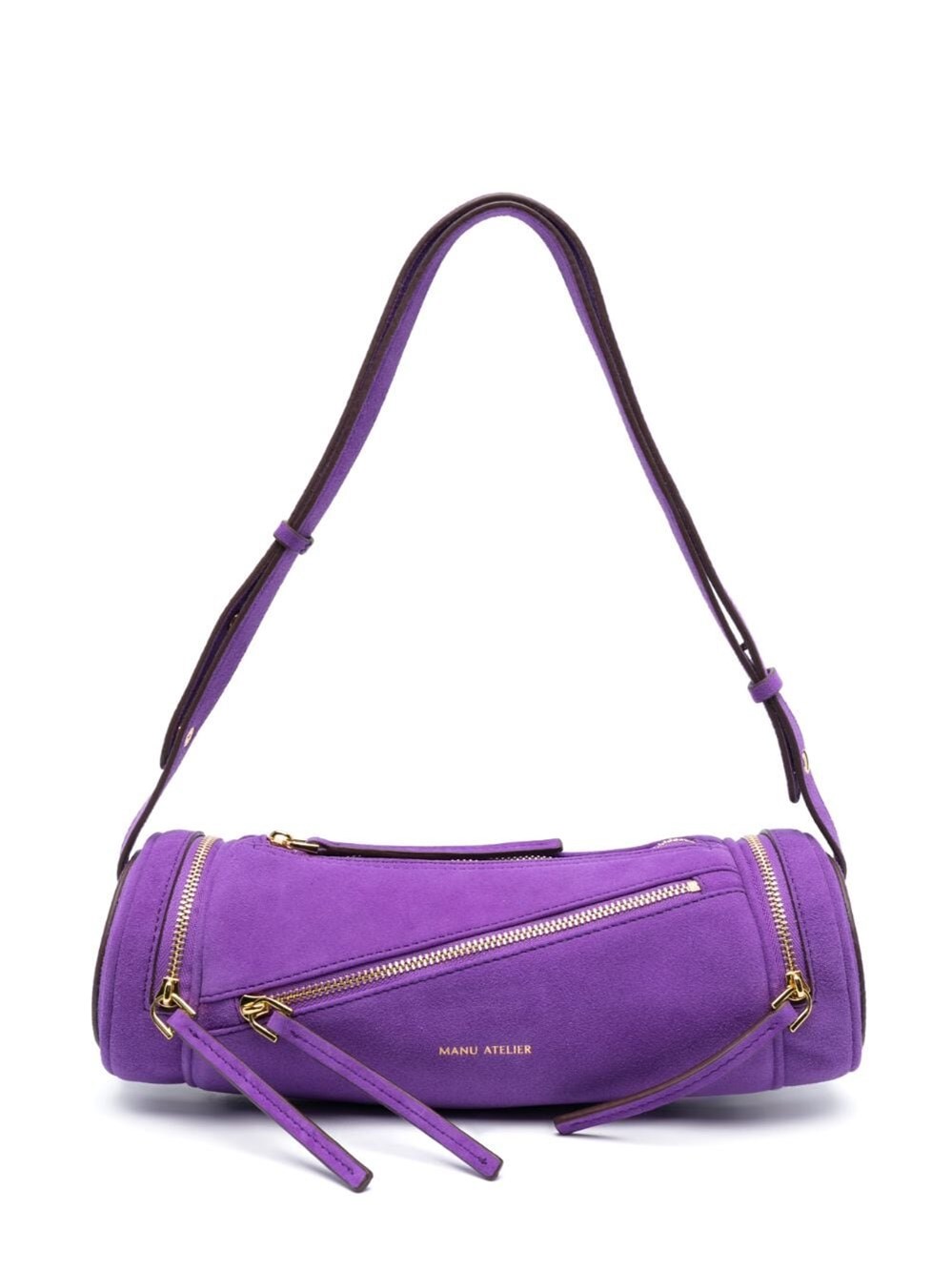 Manu Atelier Multi-zip Cylinder Shoulder Bag In Purple
