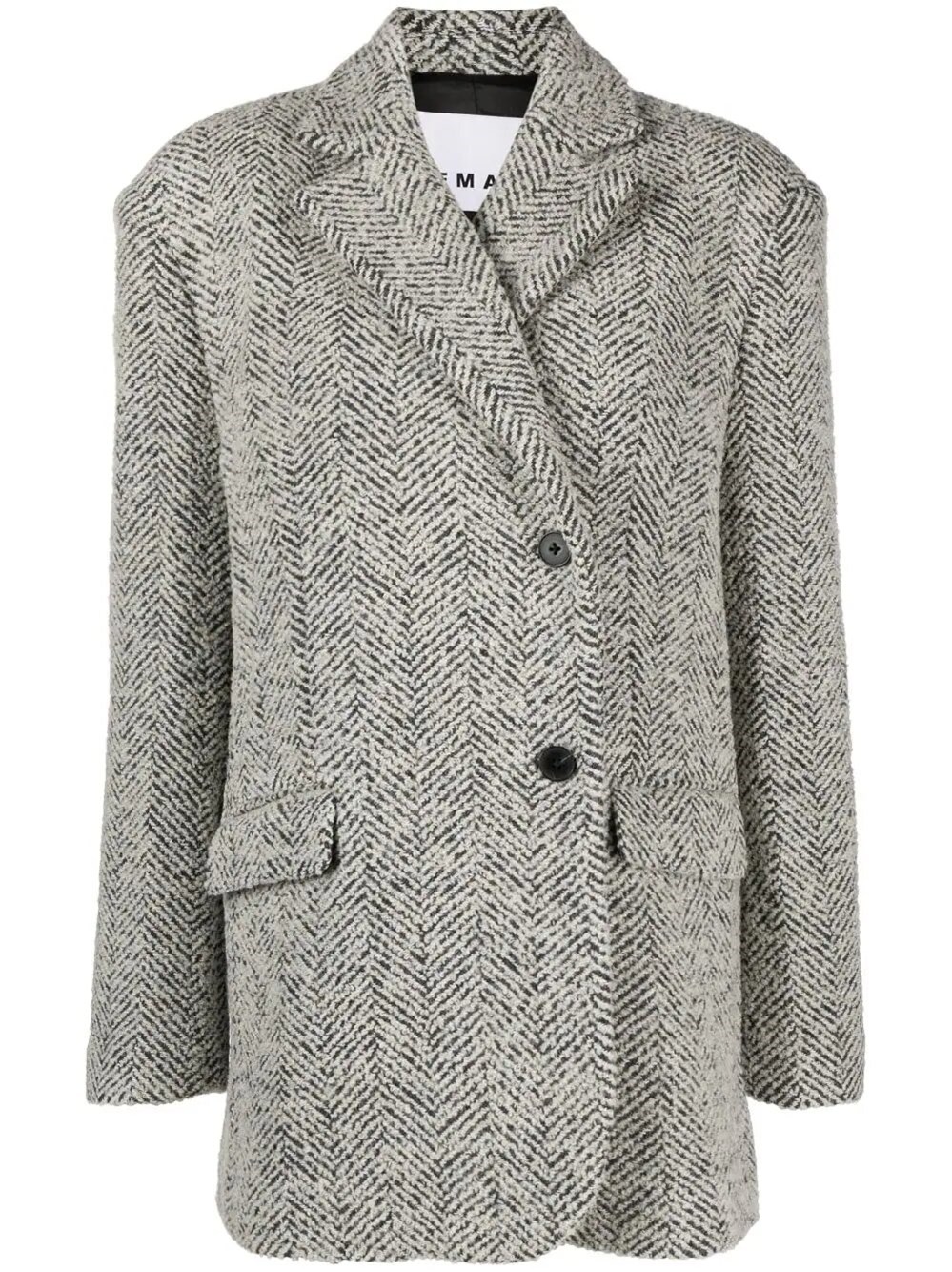 Remain Birger Christensen Herringbone Wool-blend Blazer In White/black