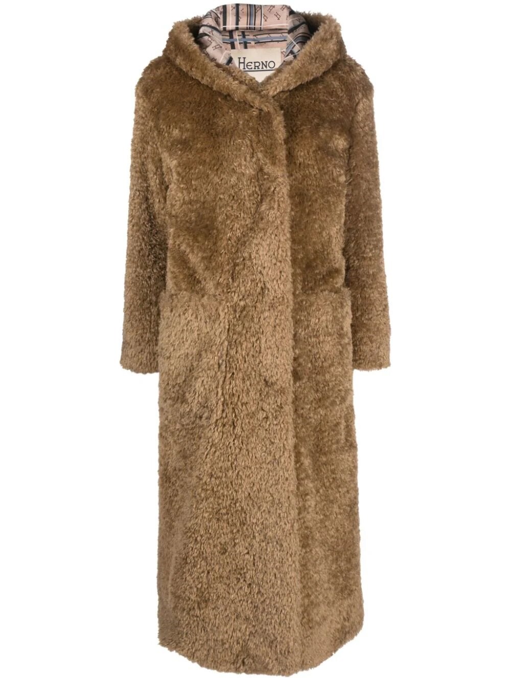 Herno Faux Fur Hooded Coat In Beige