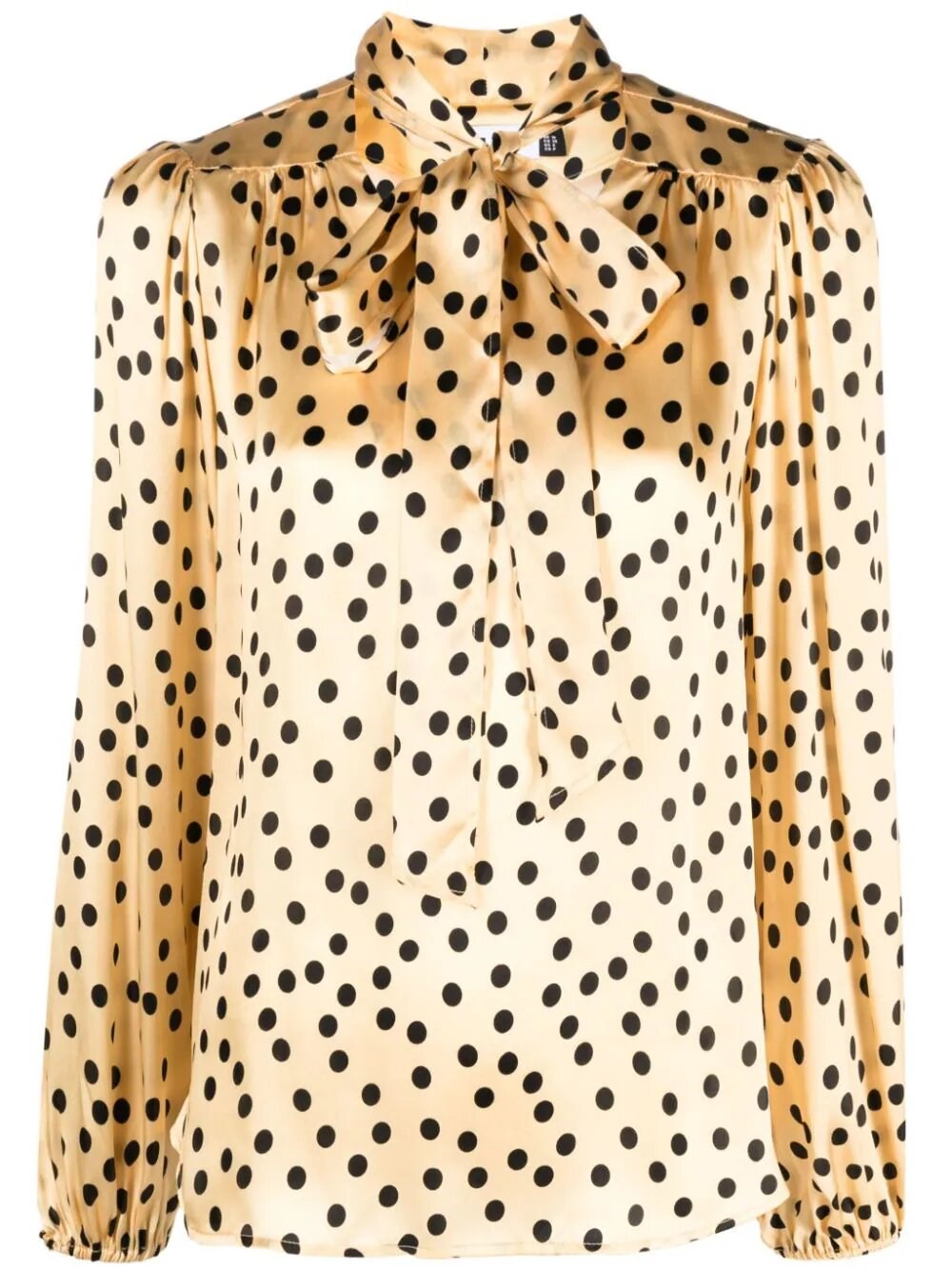 Rixo London Moss Polka-dot Tie-neck Silk Blouse In Yellow