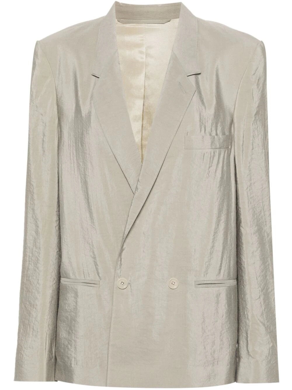 Lemaire Double-breasted Crinkled Blazer In Gray