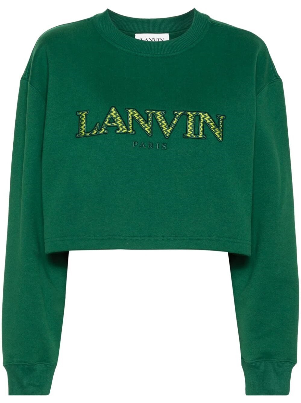 Shop Lanvin Curb Embroidered Cropped Sweatshirt In Green