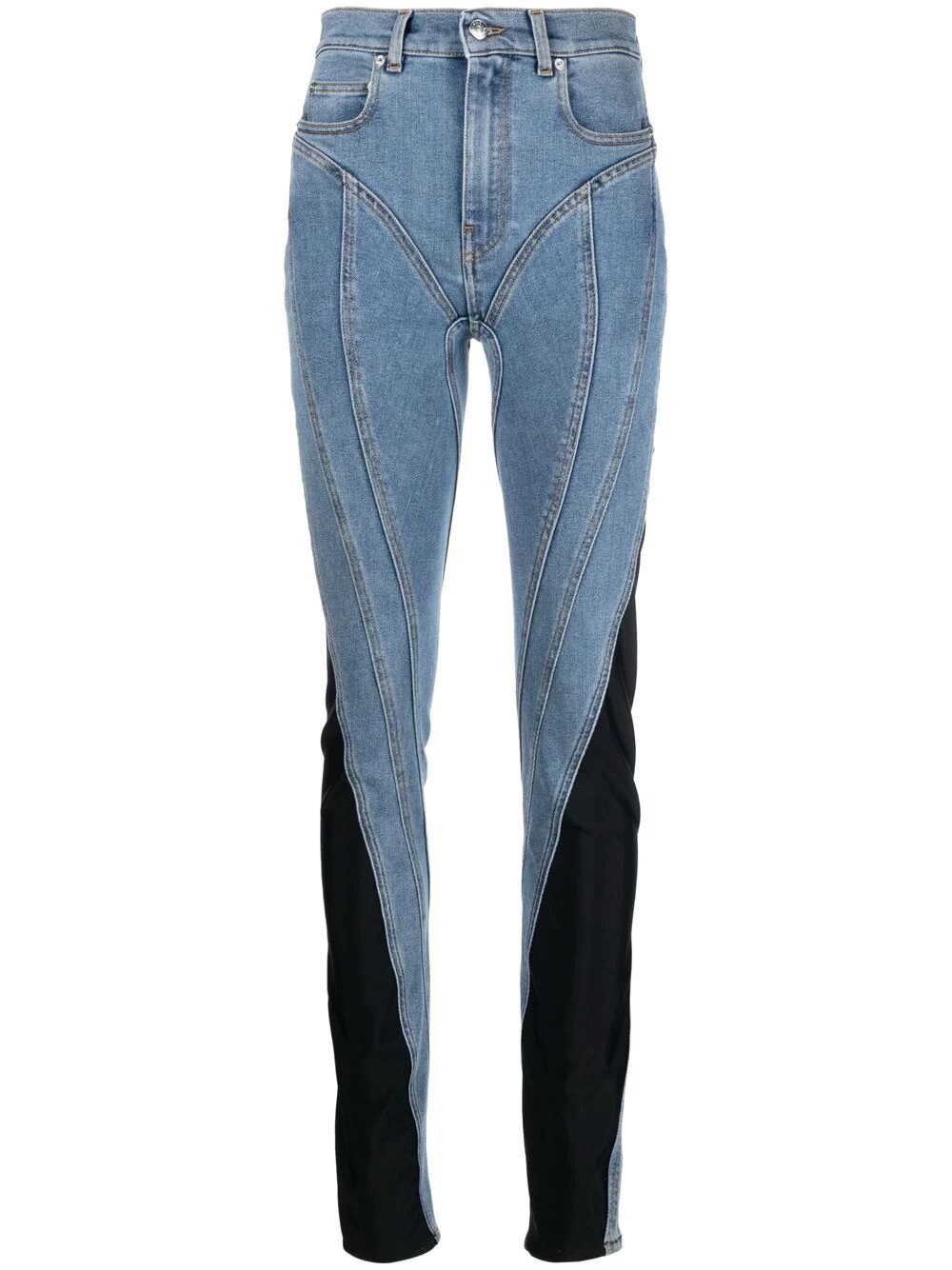 Shop Mugler Bi Material Spiral Jeans In Light Blue