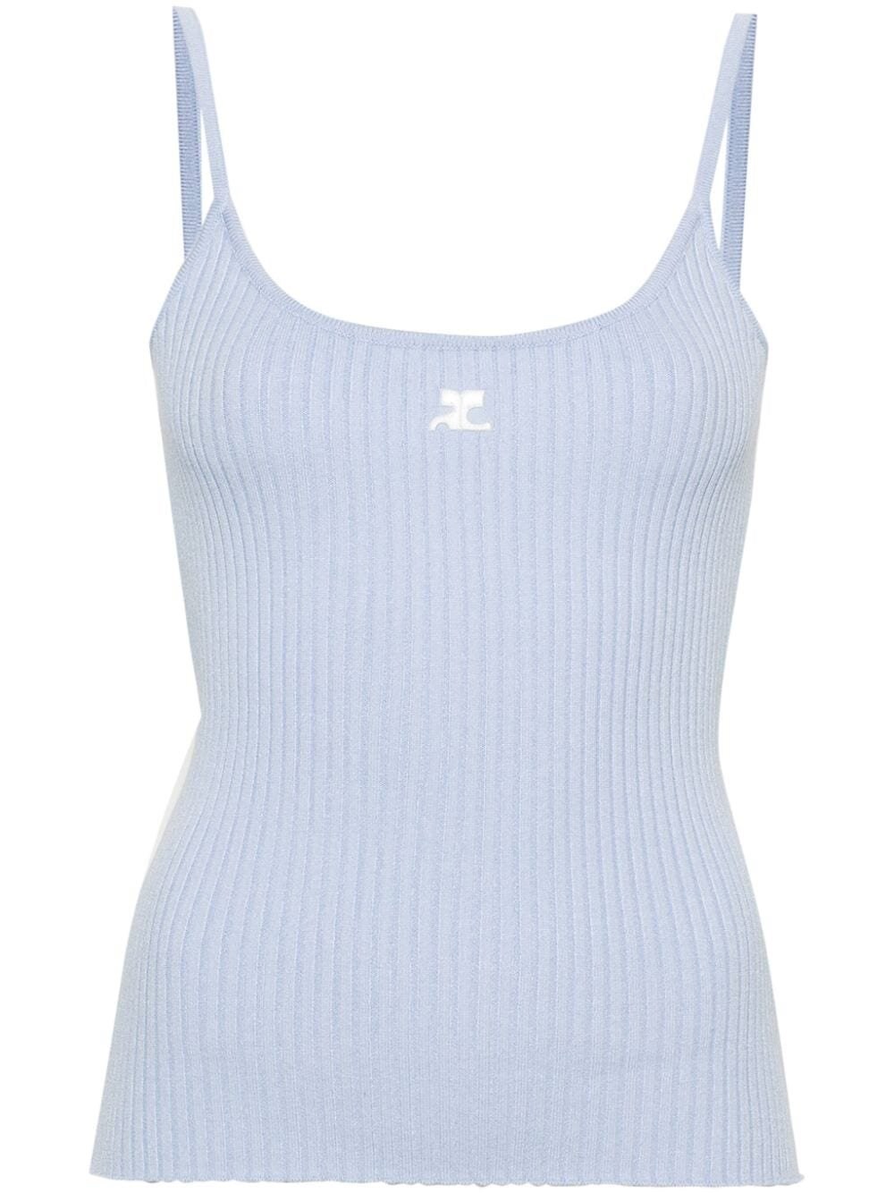 Courrèges Logo-embossed Ribbed-knit Tank Top In Light Blue