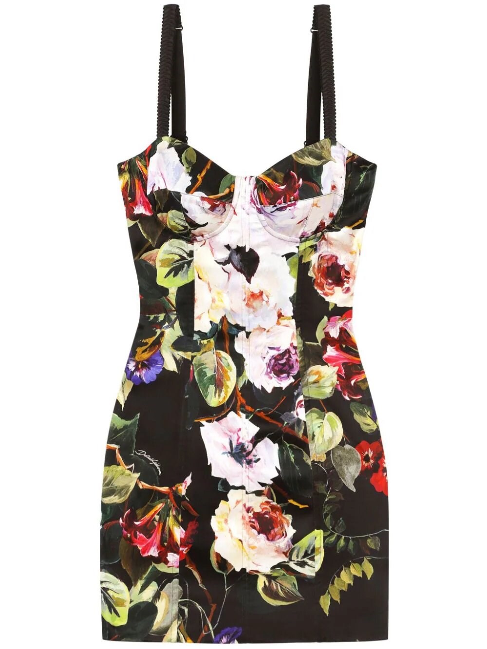 Shop Dolce & Gabbana Floral Print Mini Dress In Black  