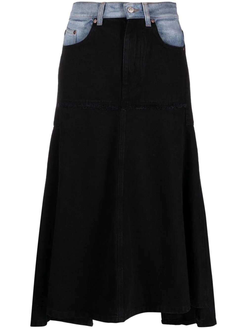 Shop Victoria Beckham Patched Denim Skirt In Contrast Wash In Black  