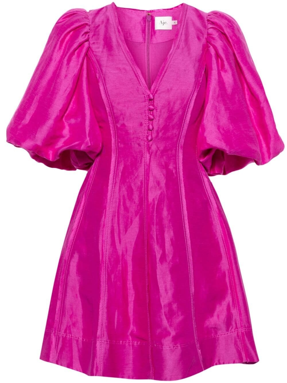 Aje Short Puff-sleeves Mini Dress In Fuchsia
