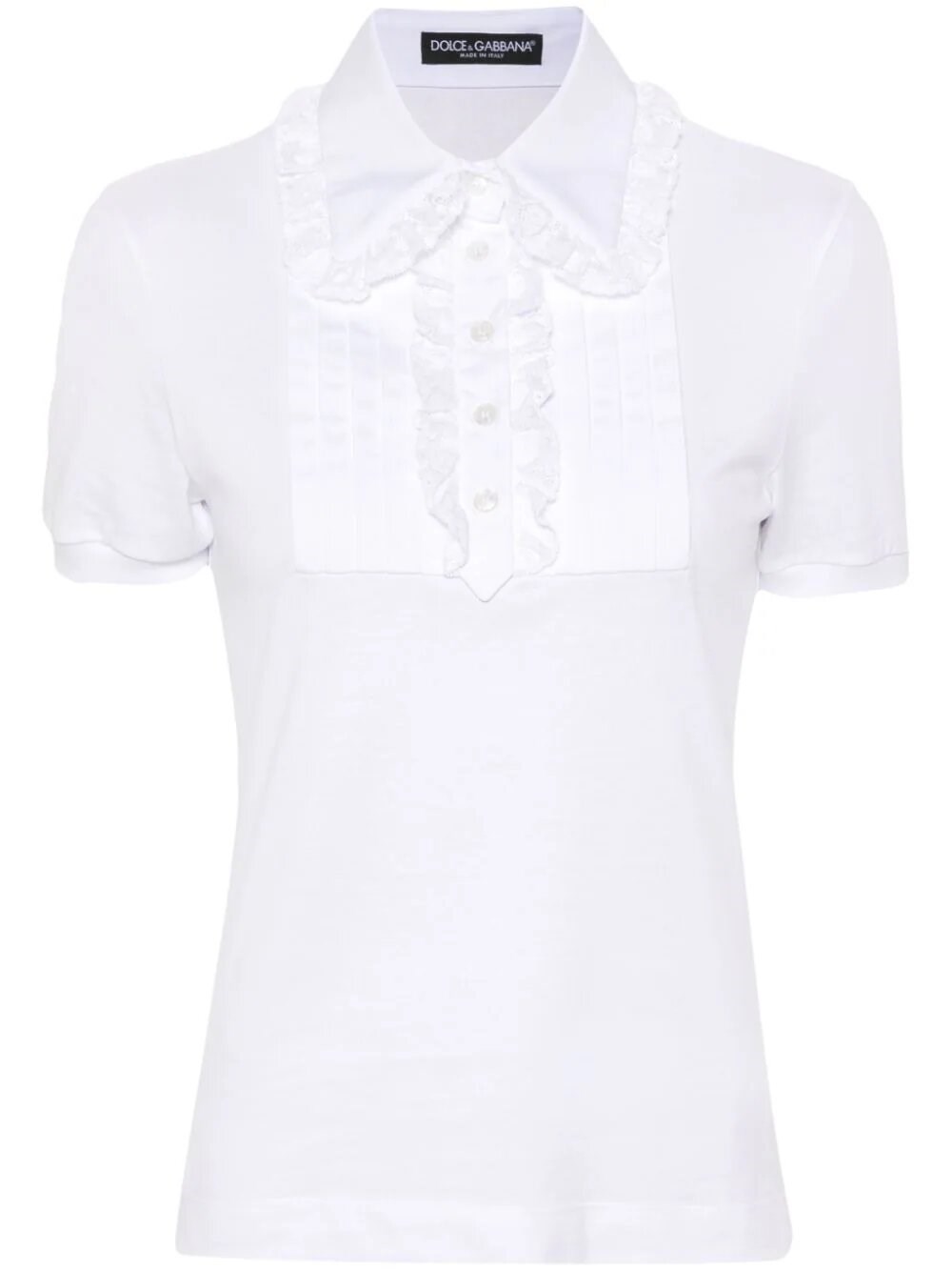 Shop Dolce & Gabbana Lace Polo Shirt In White