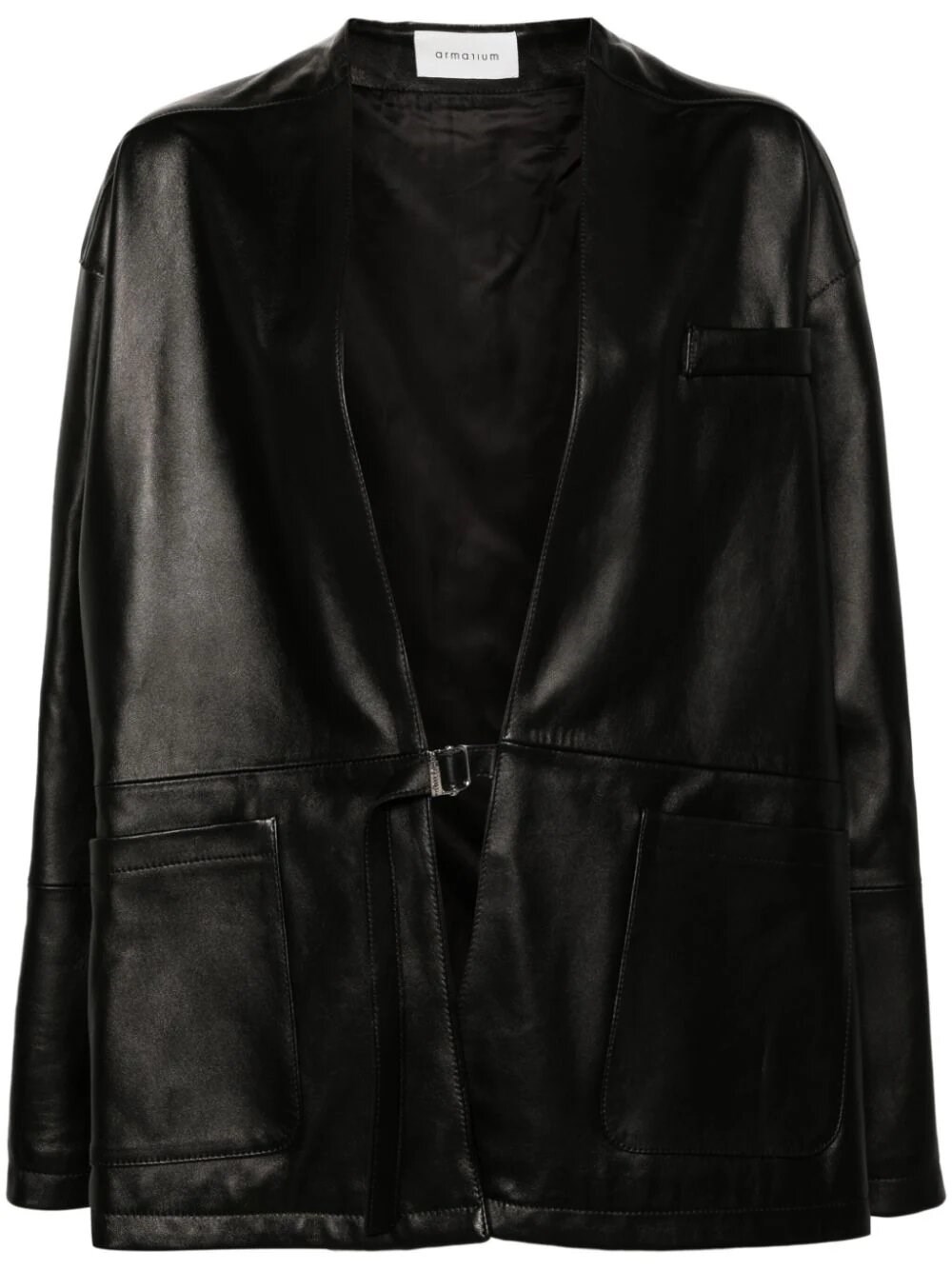 Armarium Frida Nappa Leather Collarless Jacket In Black
