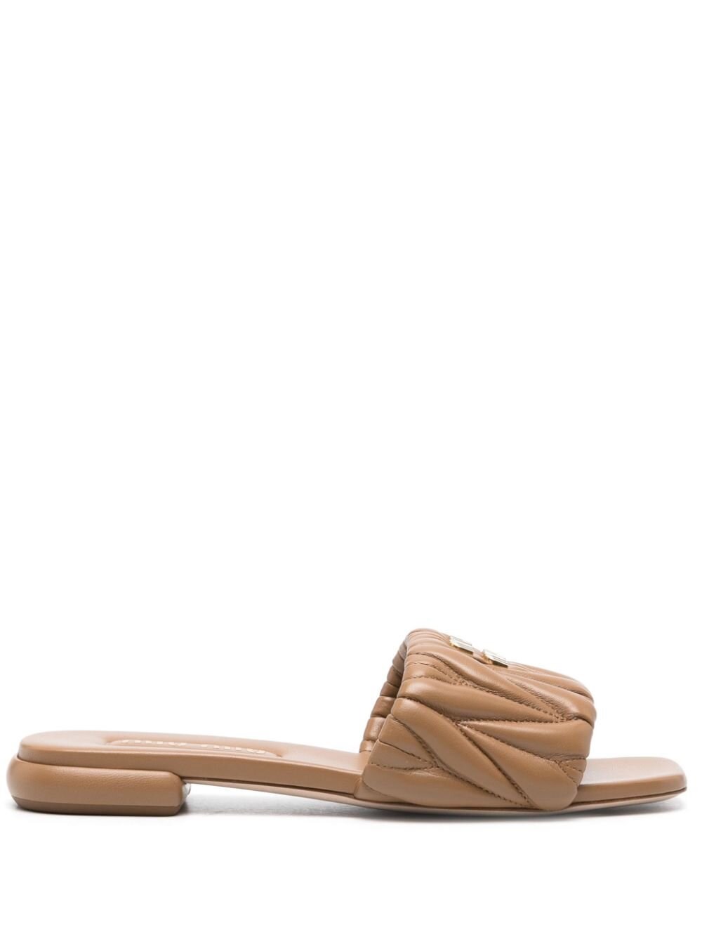 Shop Miu Miu Matelasse' Slider Sandal In Brown