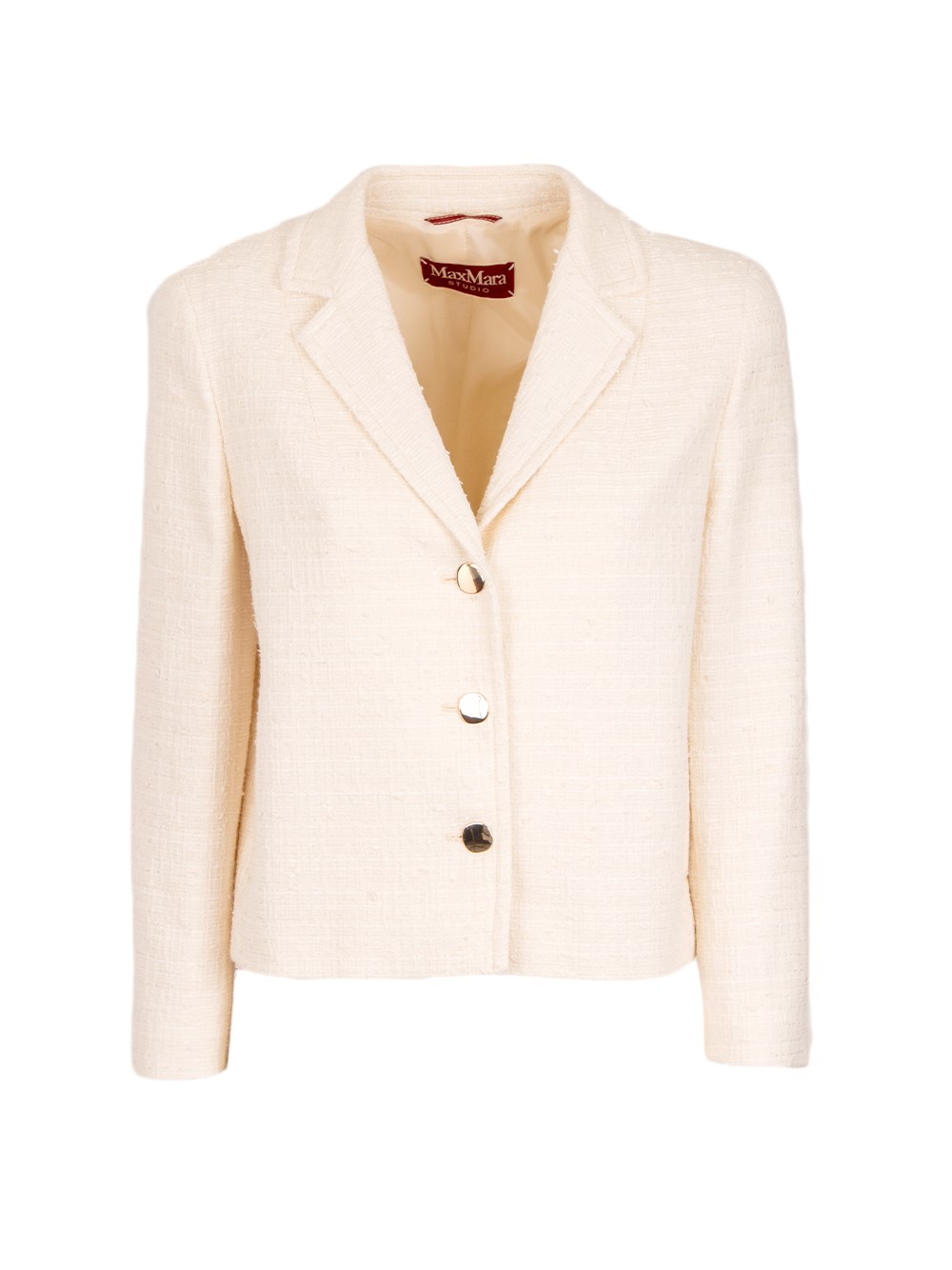 Max Mara Assuan Cropped 3/4-sleeve Tweed Jacket In Ivory