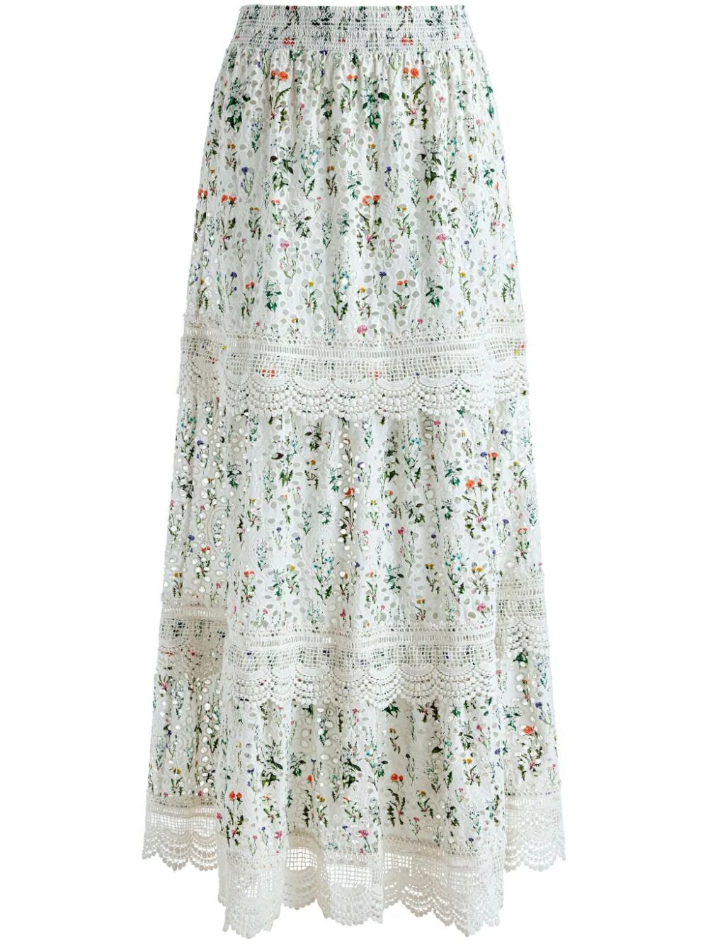 Shop Alice And Olivia Reise Embroidered Tiered Maxi Skirt In White