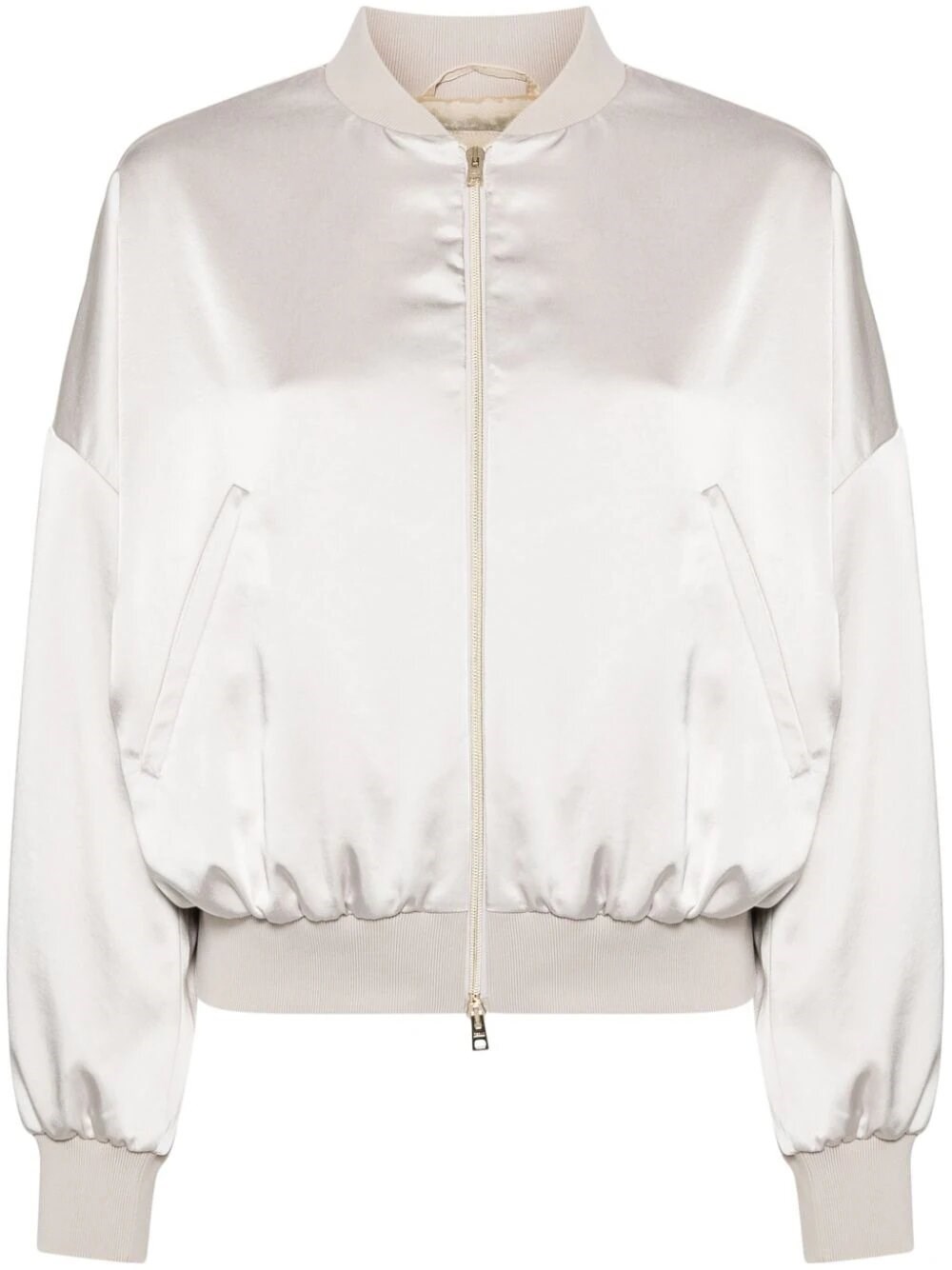 Shop Herno Luxury Satin Bomber Jacket In Gray