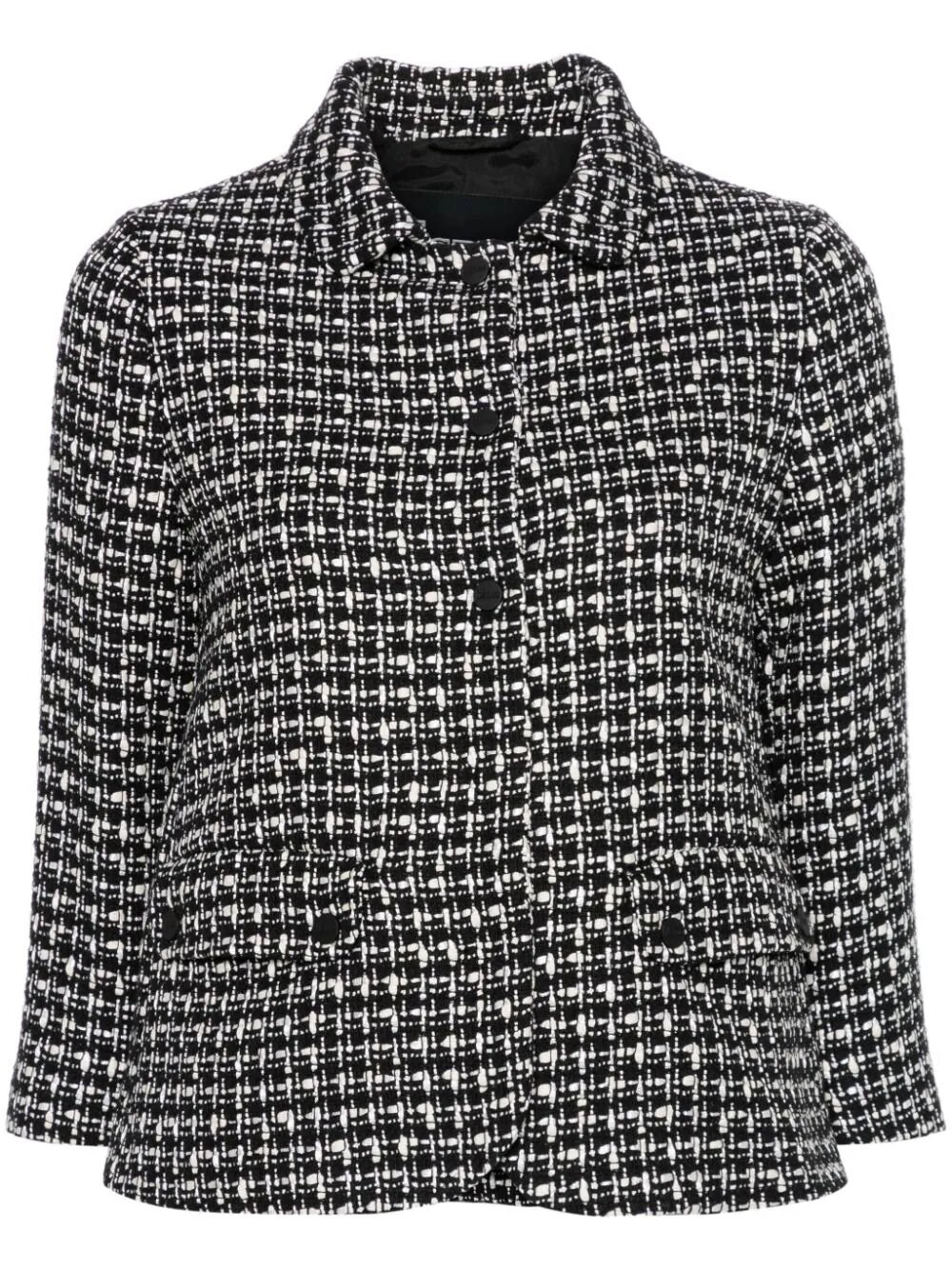 Herno Three-quarter Sleeve Tweed Jacket In Black  