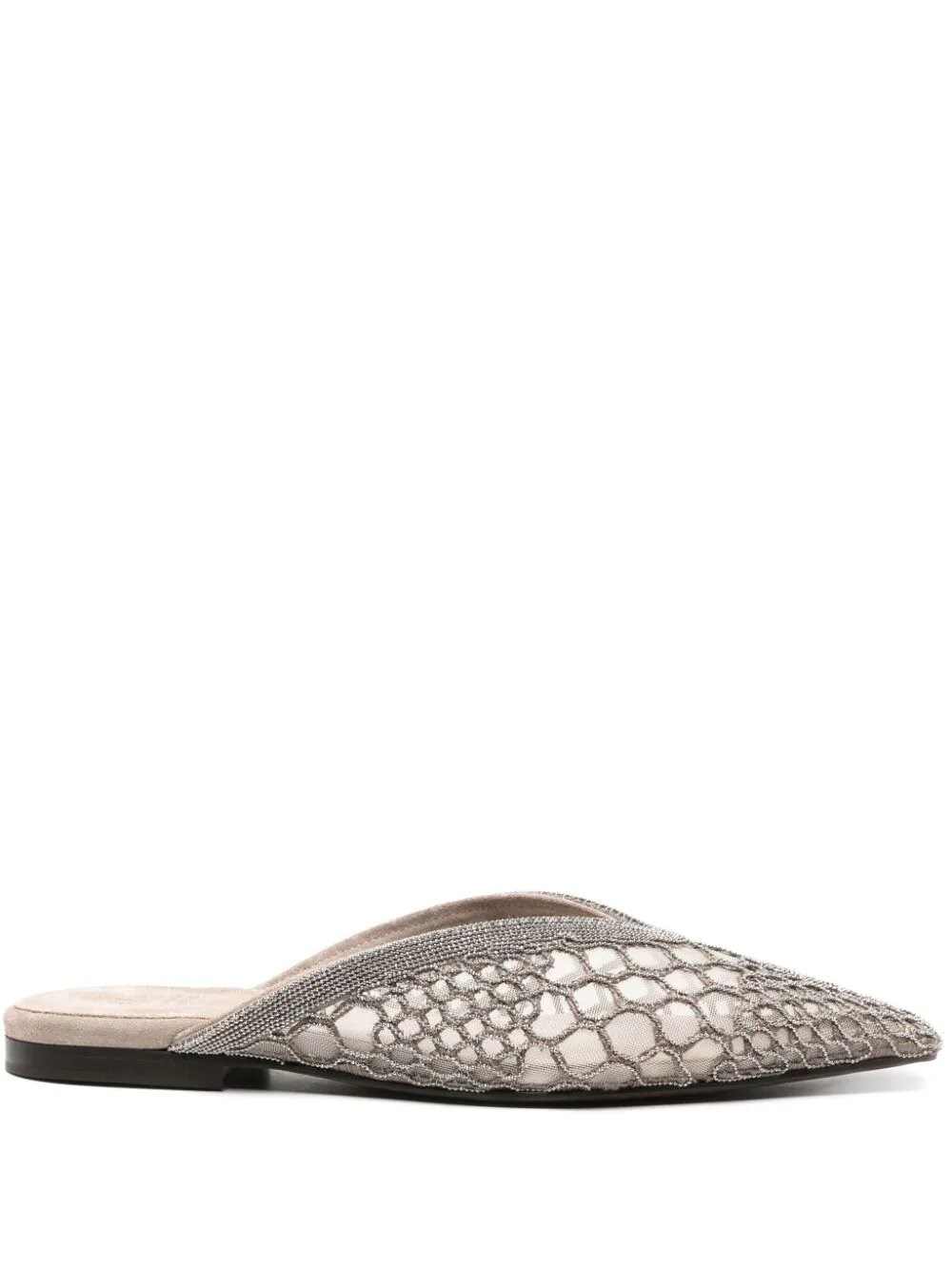 Brunello Cucinelli 10mm Faux Leather Flat Mules In Gray