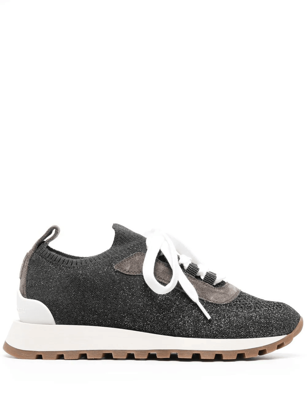 Shop Brunello Cucinelli Sparkling Cotton Knit Runners With Precious Eyelets In Gray