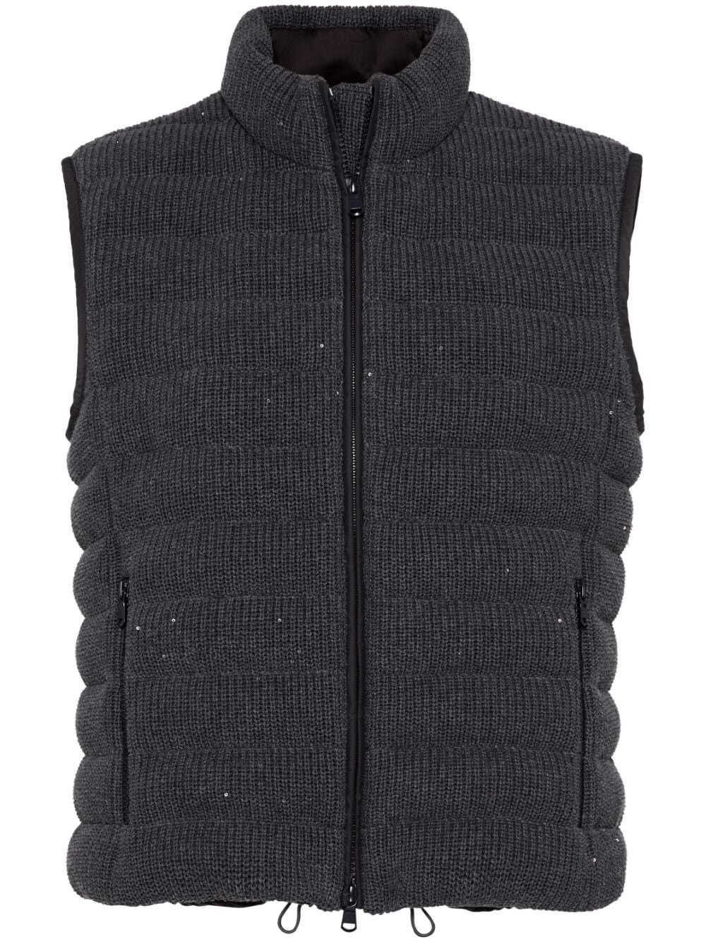 Brunello Cucinelli Dazzling Cotton English Rib Knit Down Vest With Mon In Gray