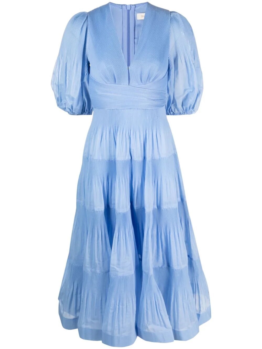 Shop Zimmermann Pleated Midi Dress In Light Blue