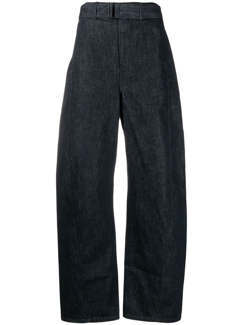 Shop Lemaire Twisted Denim Belted Pants In Blue