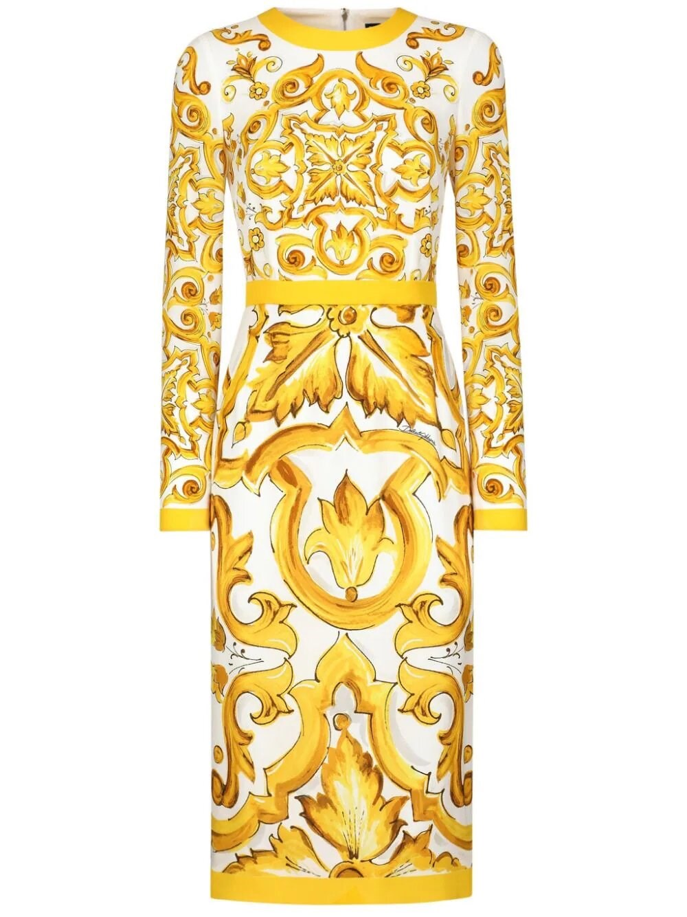 Dolce & Gabbana Majolica-print Midi Dress In Yellow