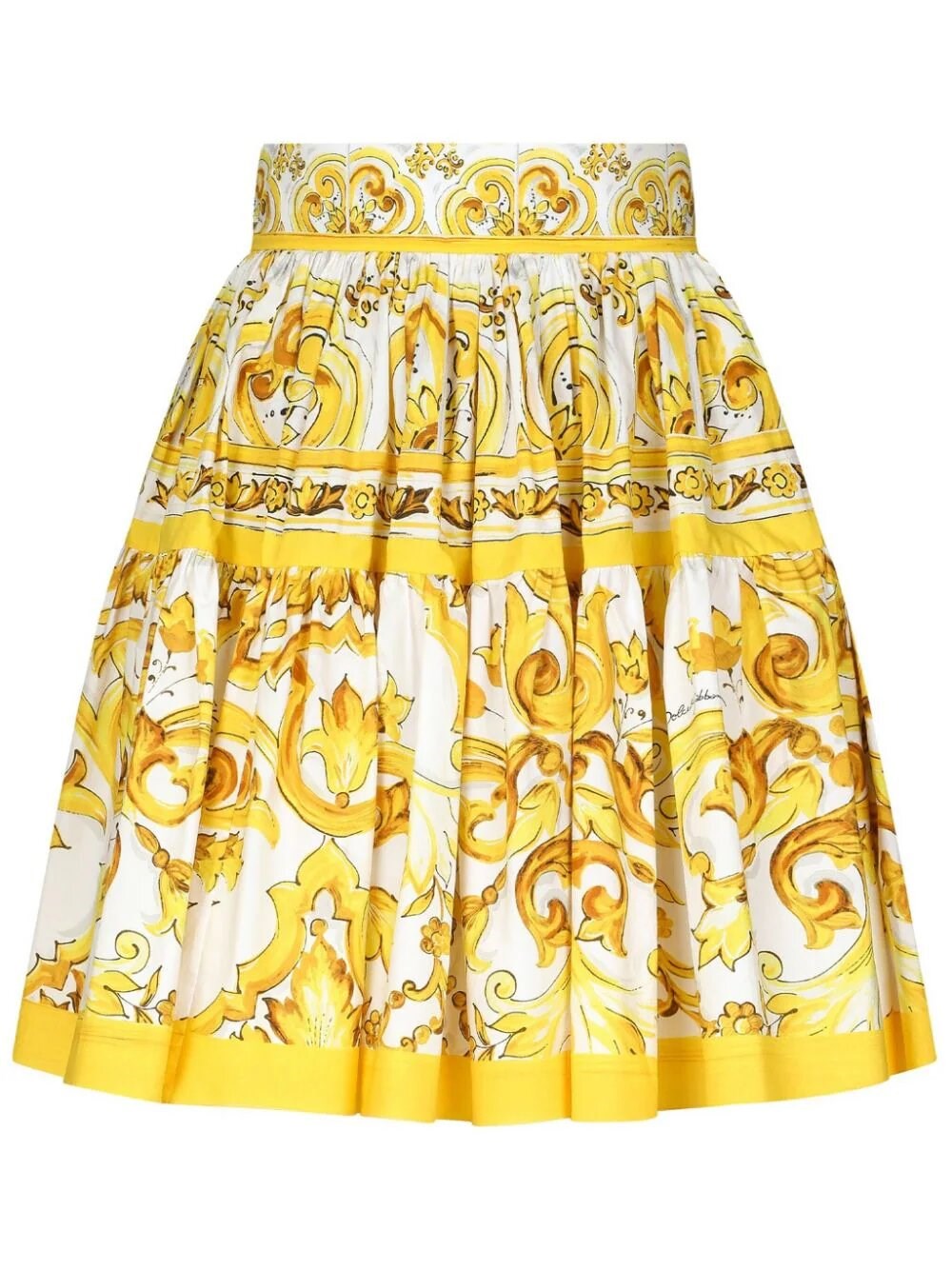 Dolce & Gabbana Majolica-print Pleated Skirt In Yellow