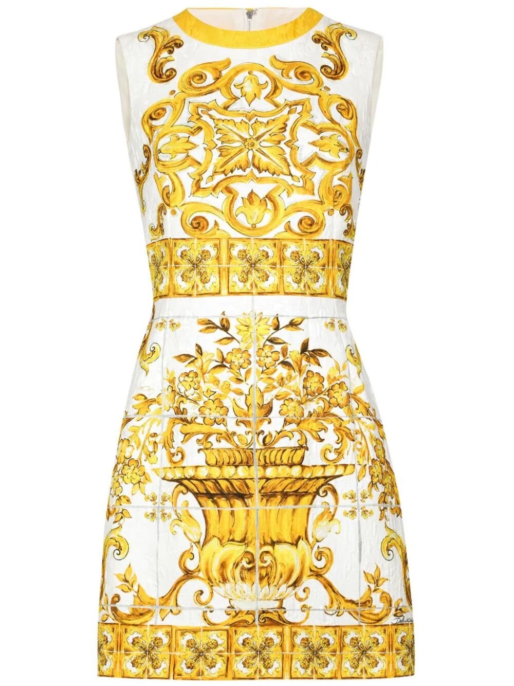 Dolce & Gabbana Majolica Print Brocade Dress In Yellow