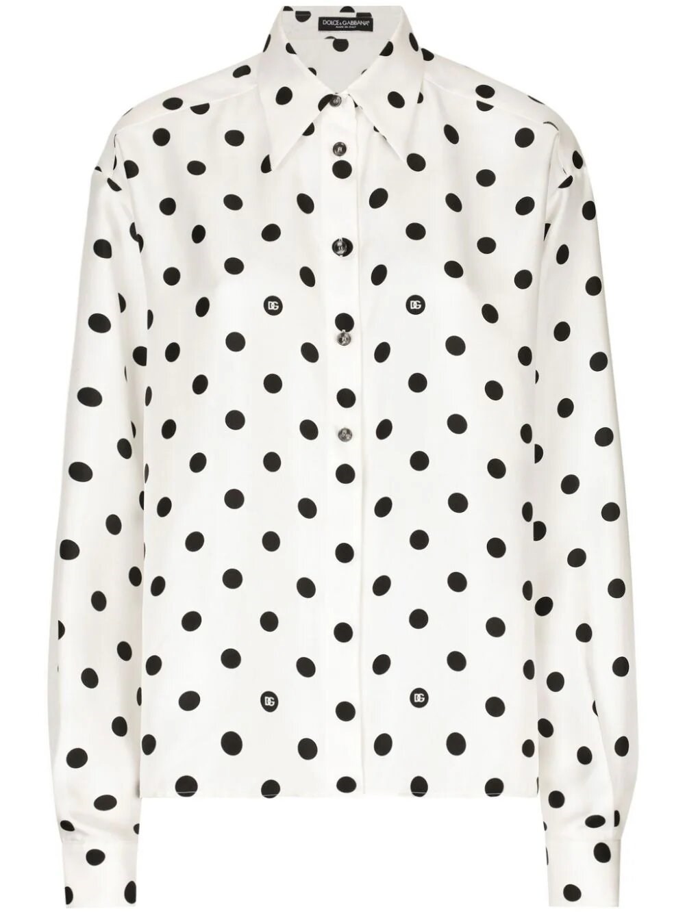 Dolce & Gabbana Polka-dot Silk Shirt In White/black
