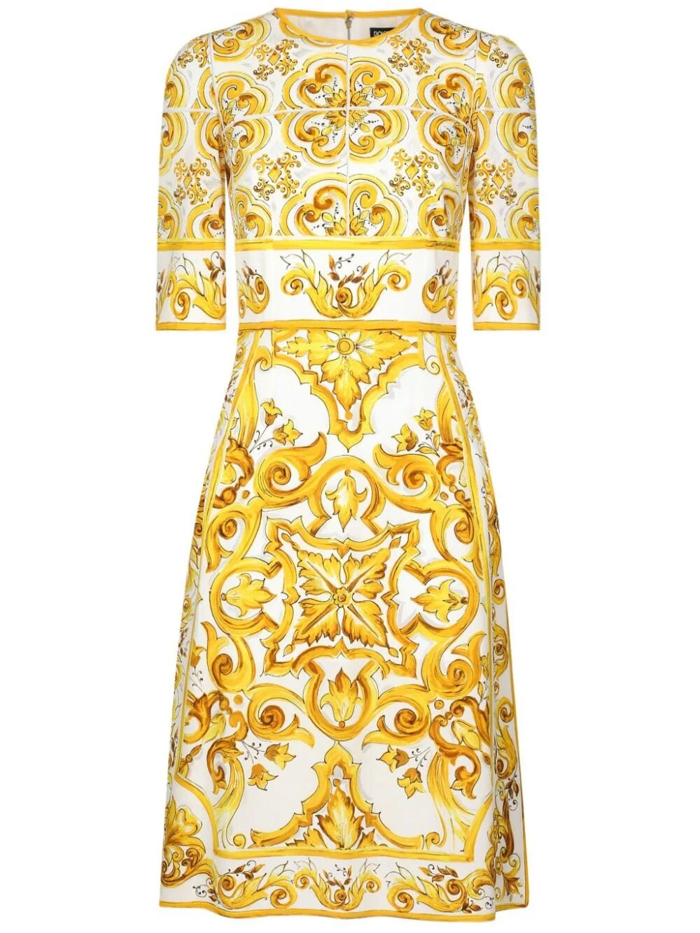 Dolce & Gabbana Majolica Print Dress In Yellow