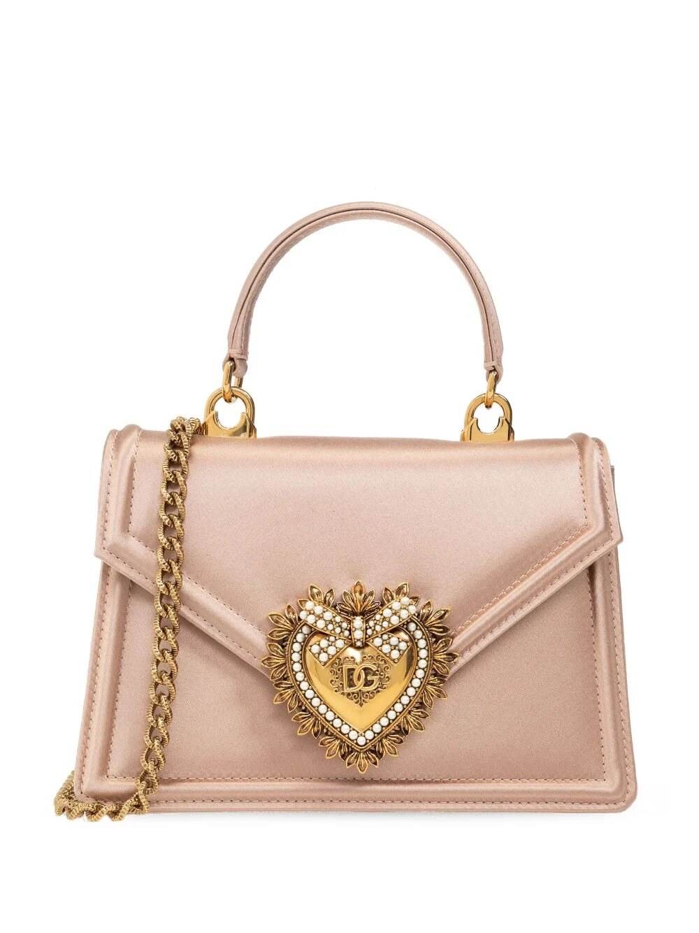 Dolce & Gabbana Mini Devotion Leather Top Handle Bag In Beige