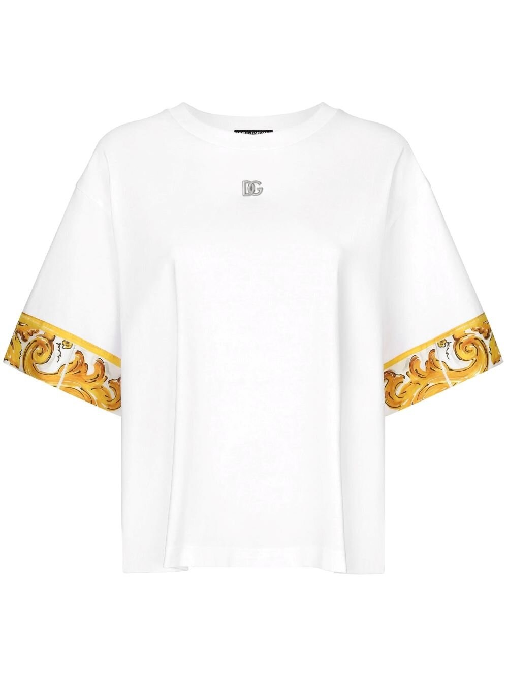 Dolce & Gabbana Short Sleeve Tee With Silk Detail In White