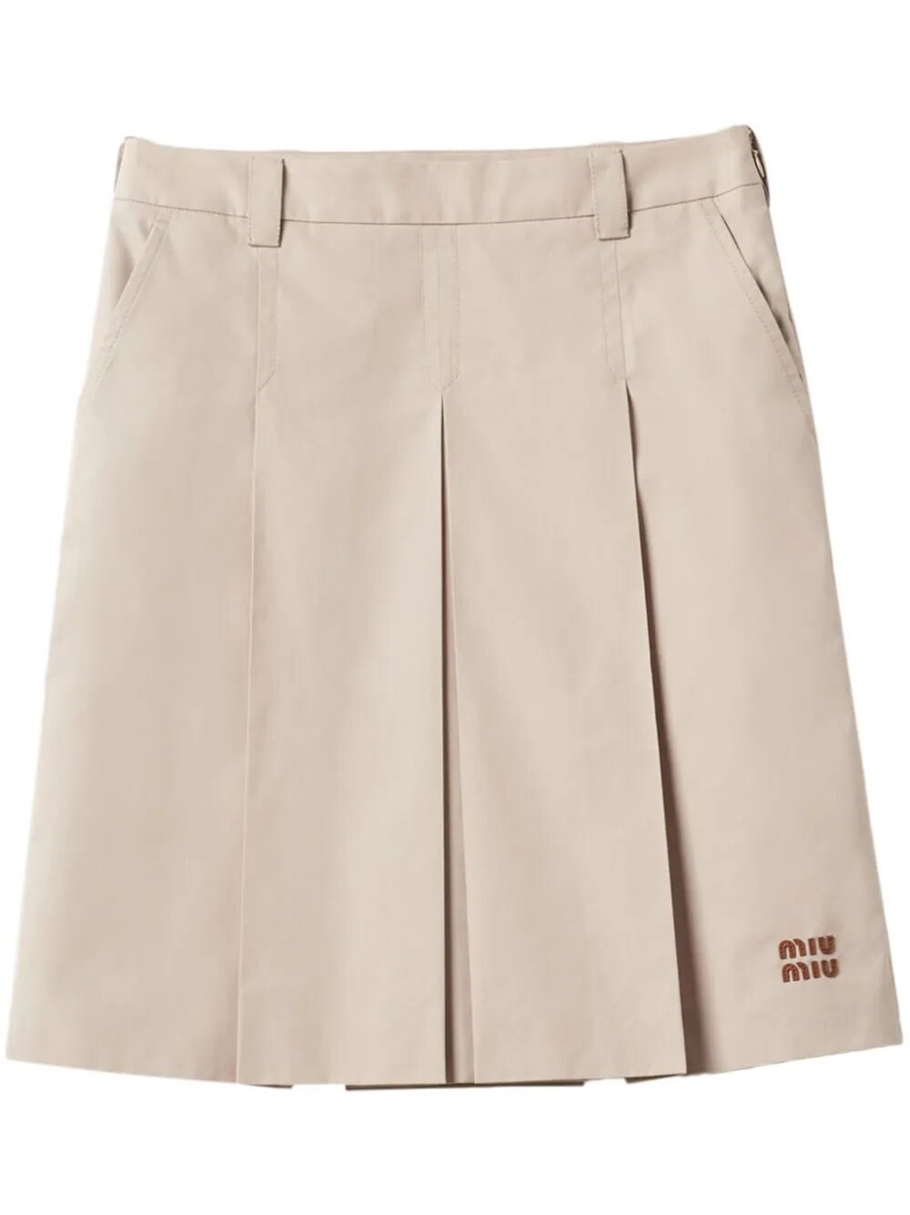 Shop Miu Miu Pleated Skirt In Beige