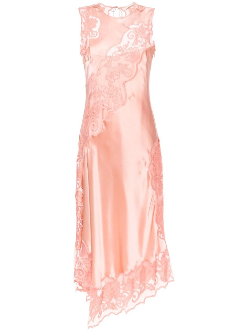 Ulla Johnson Kaia Open-back Asymmetric Appliquéd Tulle-trimmed Silk-charmeuse Midi Dress In Pink