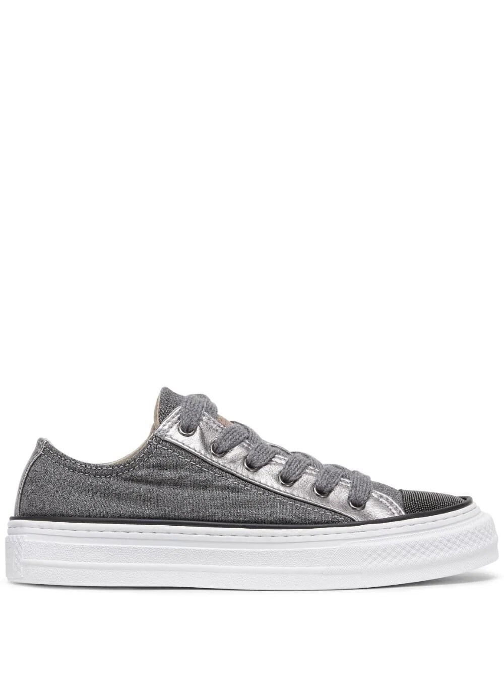 Brunello Cucinelli Panelled Lace-up Leather Sneakers In Gray