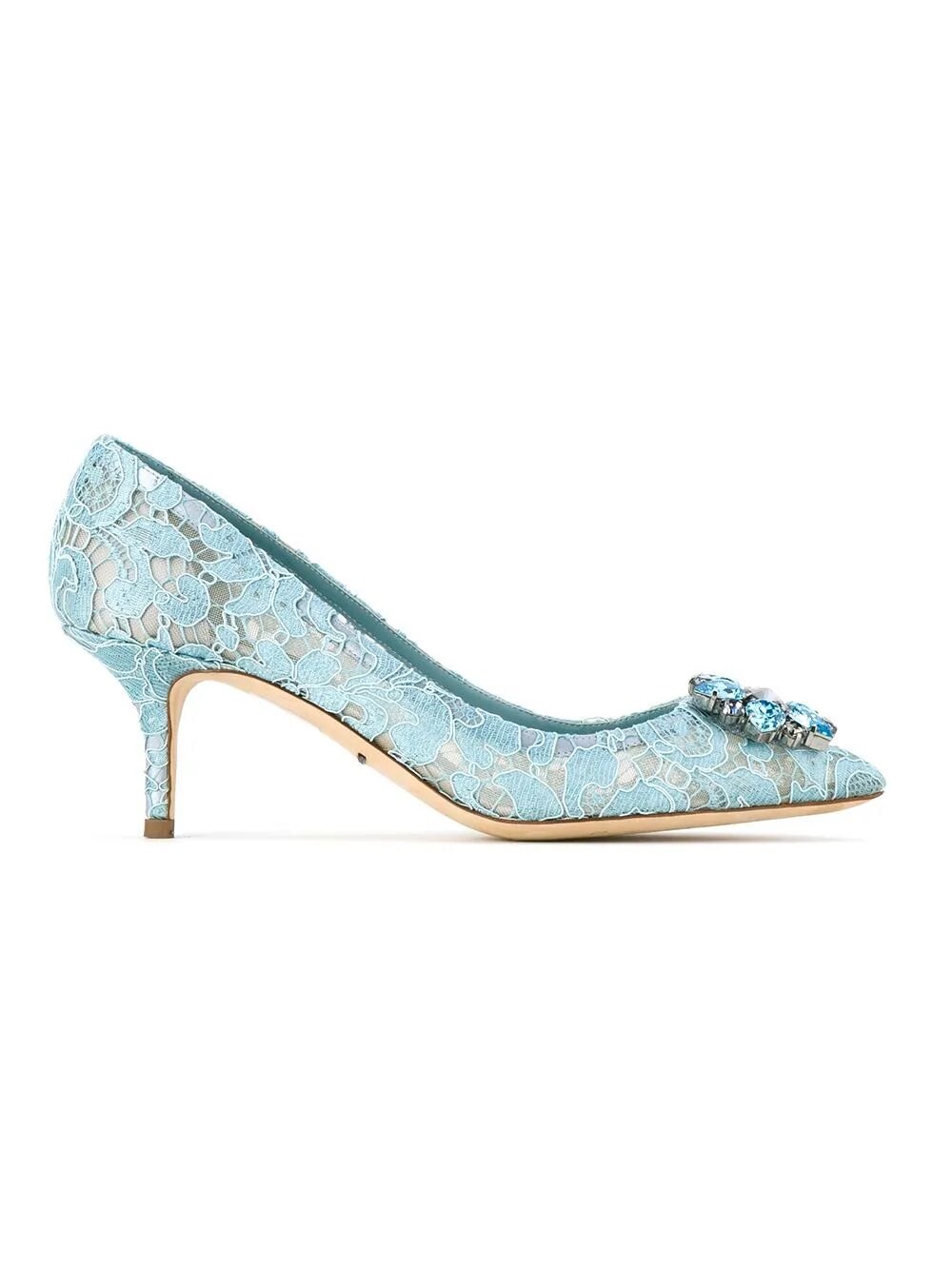 Dolce & Gabbana Court Shoe In Taormina Lace With Crystals In Light Blue