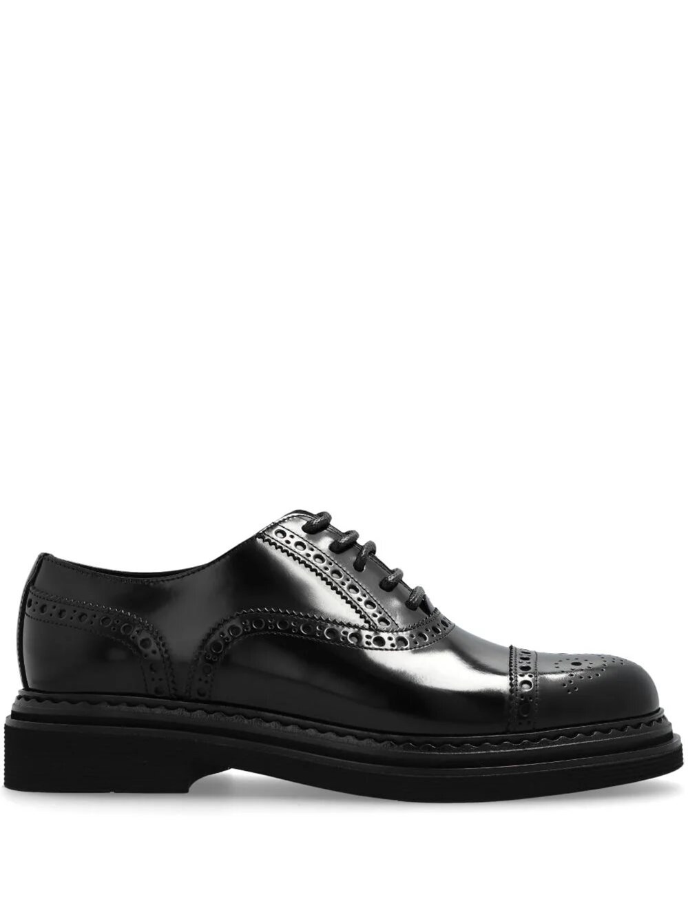 Dolce & Gabbana Day Classic Brushed Leather Brogue Shoes In Black