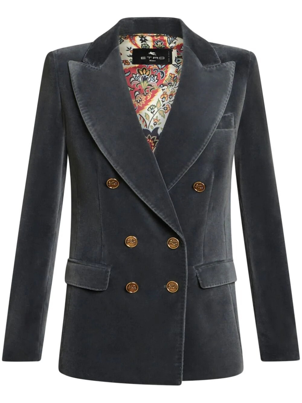 Shop Etro Double Breasted Velvet Jacket In Gray