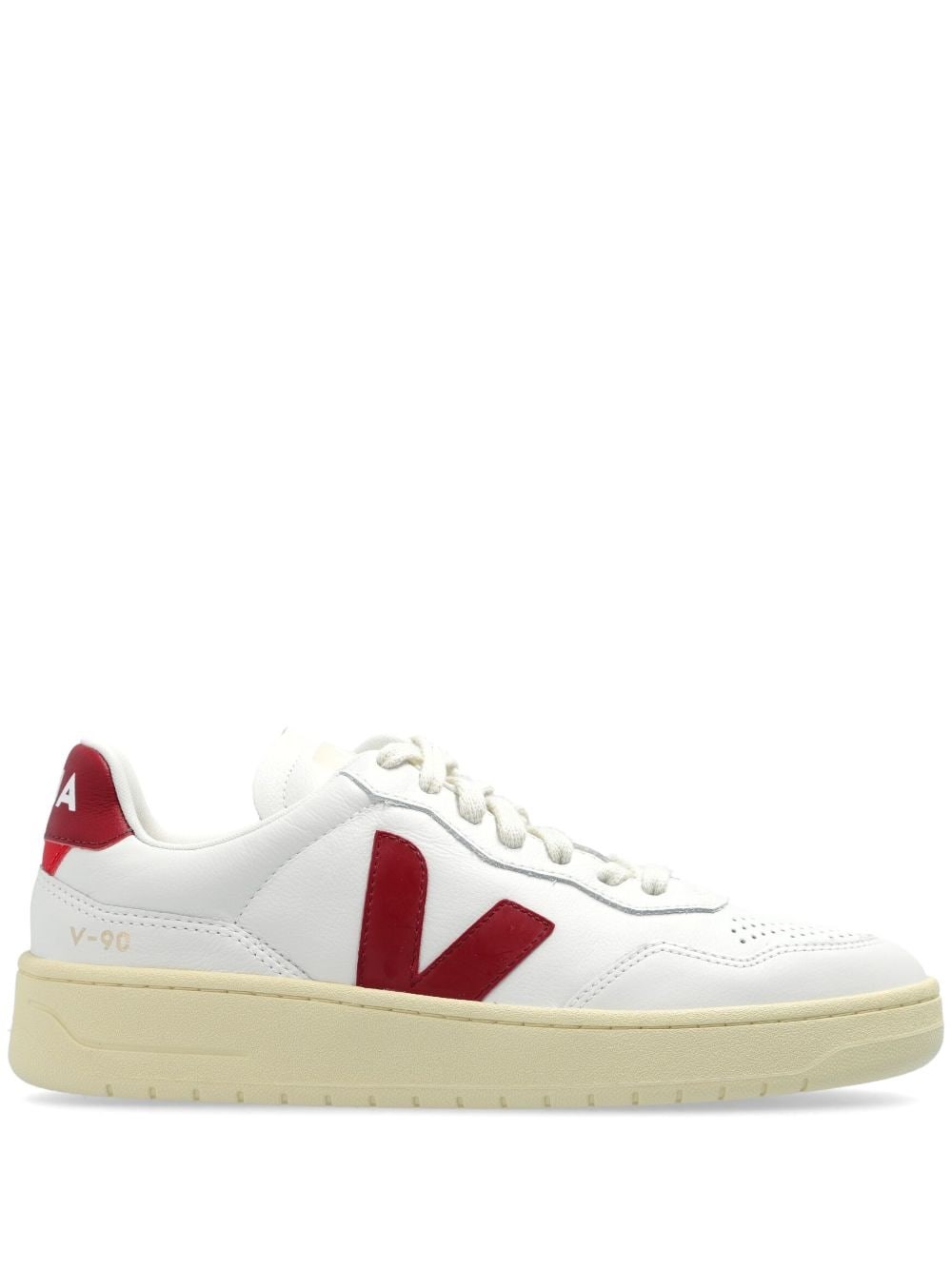 Veja Sneakers V-10 In White And Marsala Leather In White