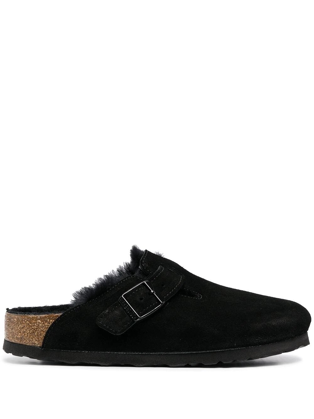Birkenstock Shearling Buckle Detail Narrow Fit Sandals In Black