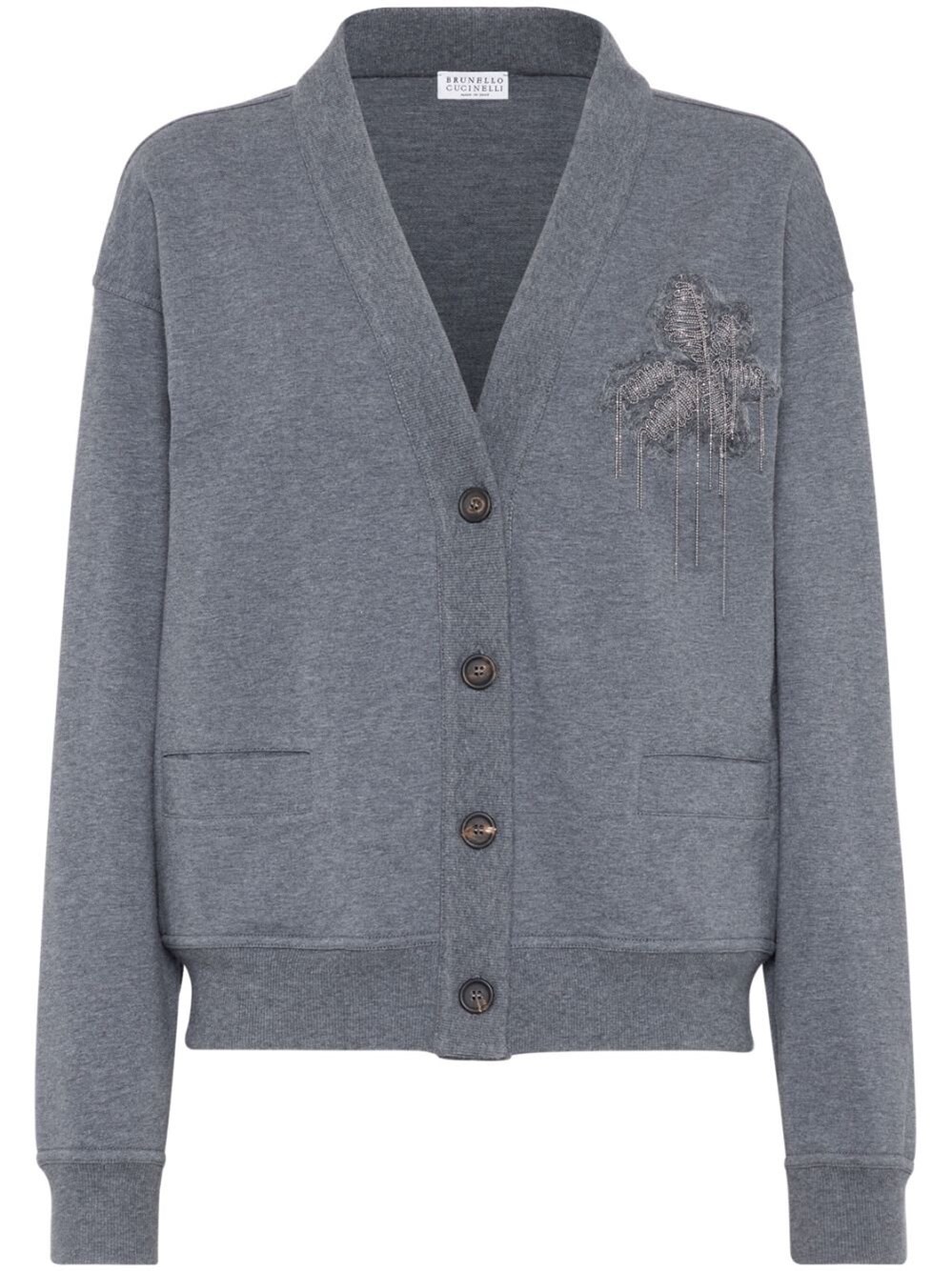 Brunello Cucinelli Monili Bead-embellished Cardigan In Gray